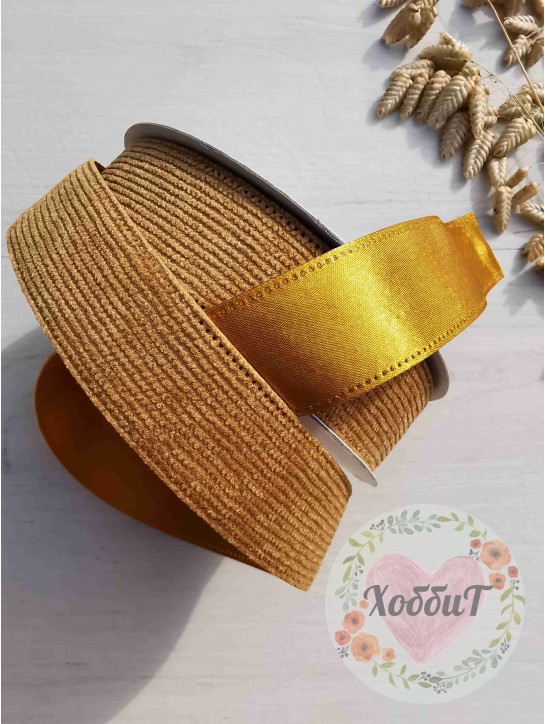 Лента двусторонняя вельвет/атлас 2,5см. (песочный)